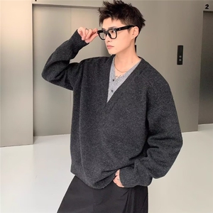 JY582-P59 美式假两件复古设计感长袖毛衣男女新款针织衫 网图图片