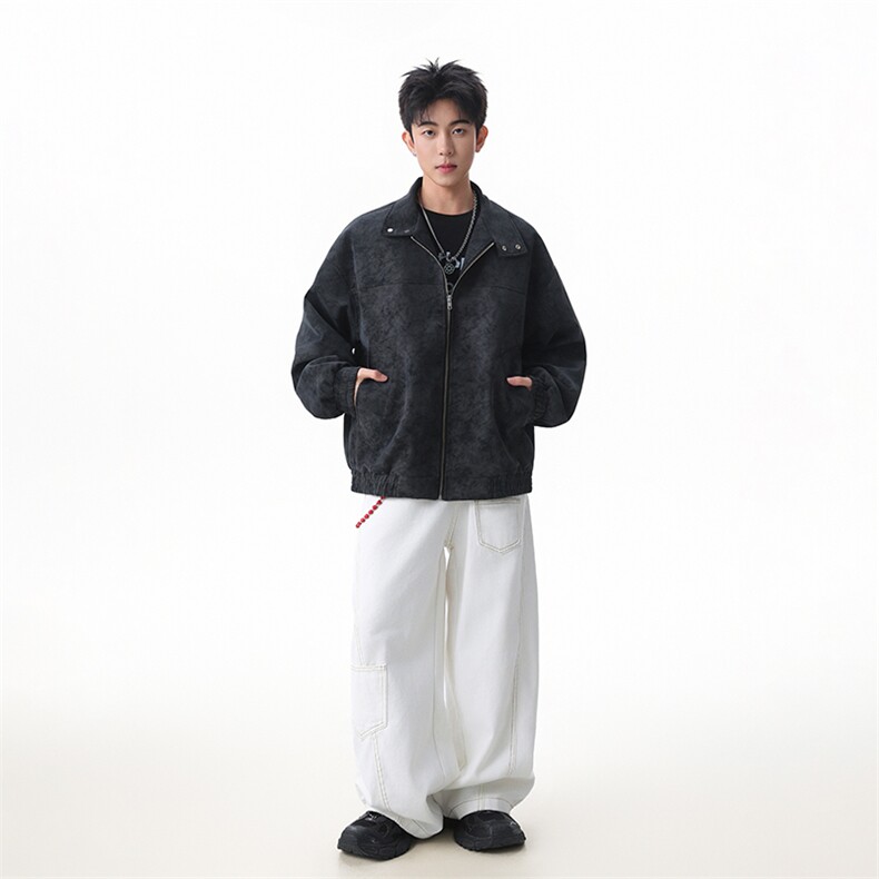包现货-搞品质供抖音得物纯色秋装纯色皮衣外套218-7-PY25-特P75,男装皮衣,星座218-7