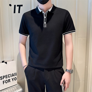 店主风社会小伙男士异色拼接翻领POLO衫男T恤301A-1/PL100/P53图片