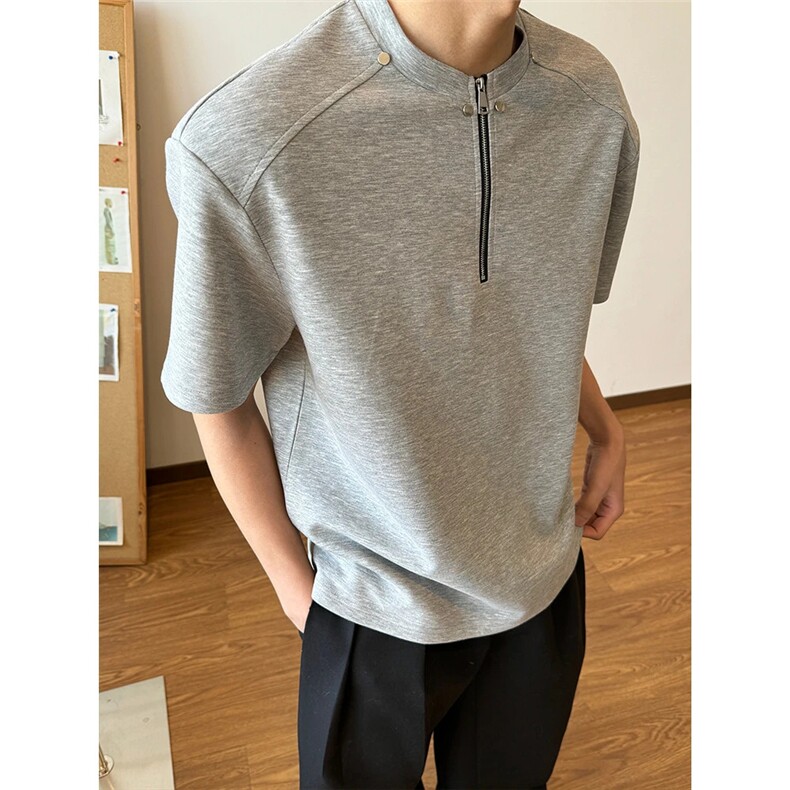 太空棉重磅短袖男女夏季美式半拉链t恤大码cleanfit半袖LT244-P38，男装T恤，星座1008