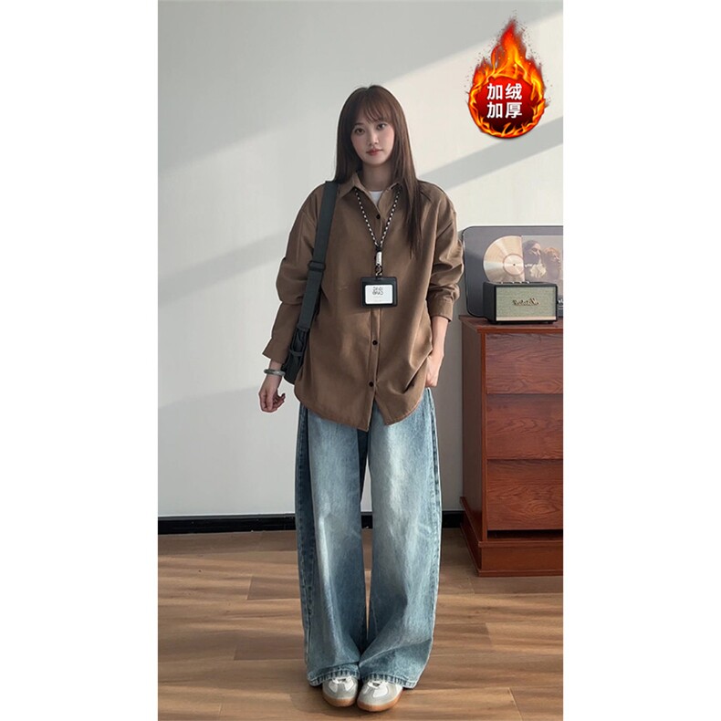 加绒衬衫纯色桃皮绒保暖港风复古休闲衬衣男5D3075-TP3569,男装衬衫,电商A102