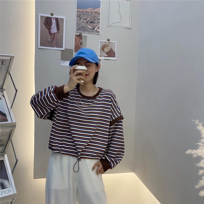 条纹短款卫衣，女装卫衣/绒衫，月光水岸