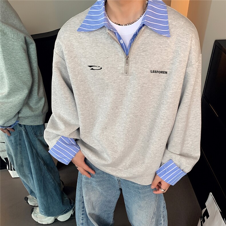 韩版假两件撞卫衣男设计感衬衫领2025春秋季W100-P58,男装衬衫,电商C307
