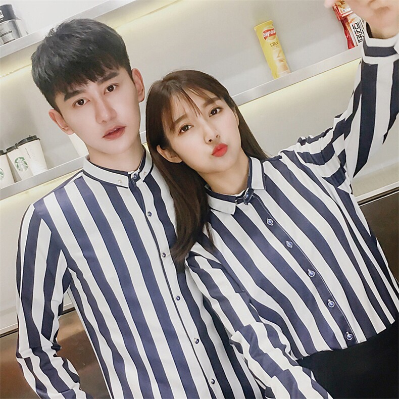 QC009-2021情侣衬衣条纹男女款长袖衬衫夜店酒吧KTV工装P45，男装衬衫，星座717A