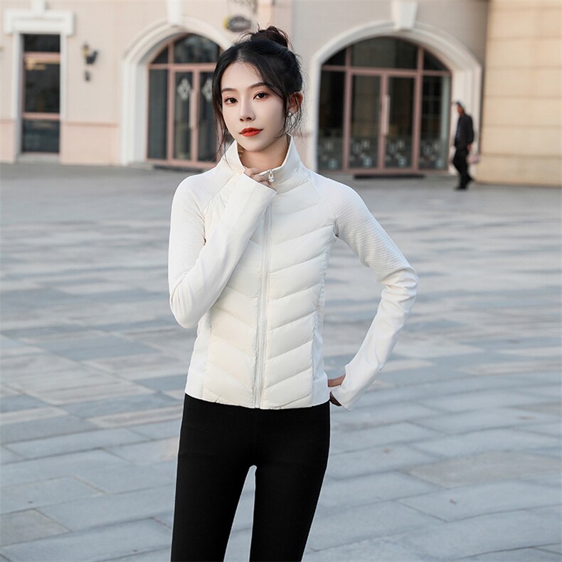 现货2024新款女冬季运动外套轻薄羽绒服长袖运动厚瑜伽服运动上衣,女装羽绒服,曼娅璐