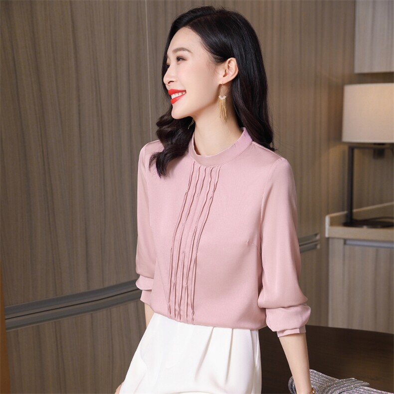 杭州重磅真丝衬衫女长袖2026春新款气质圆领显瘦真丝上衣图片