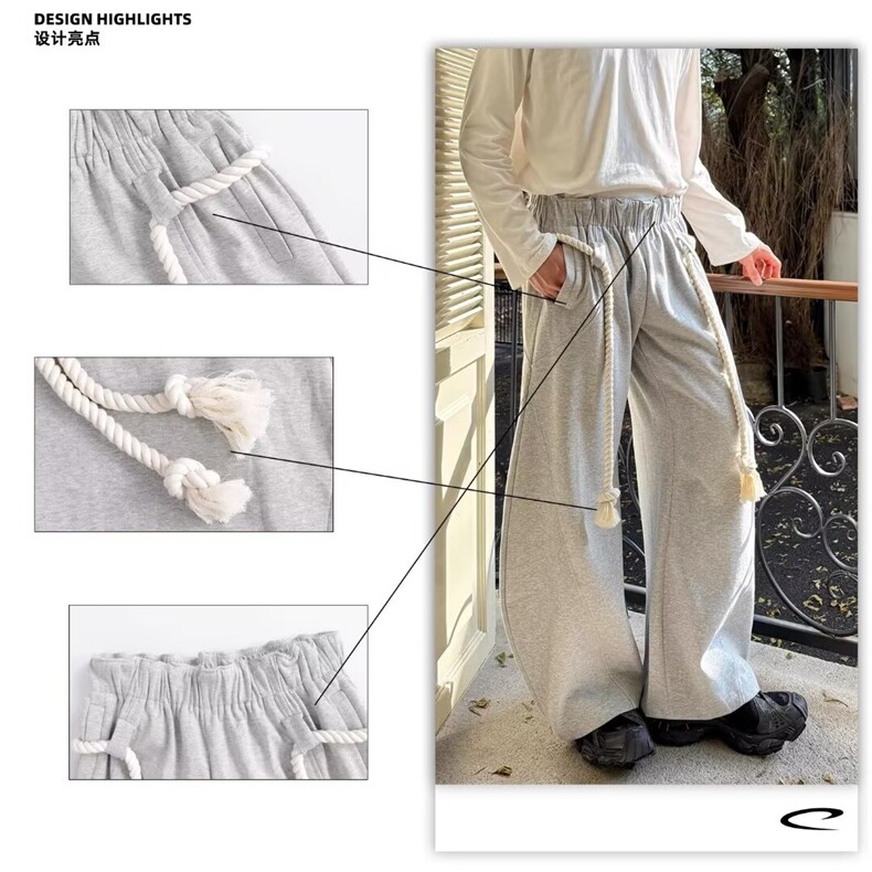 2025秋季新款个性辣妹编织麻绳腰带宽松阔腿休闲裤灯笼裤,男装休闲裤,星座506A