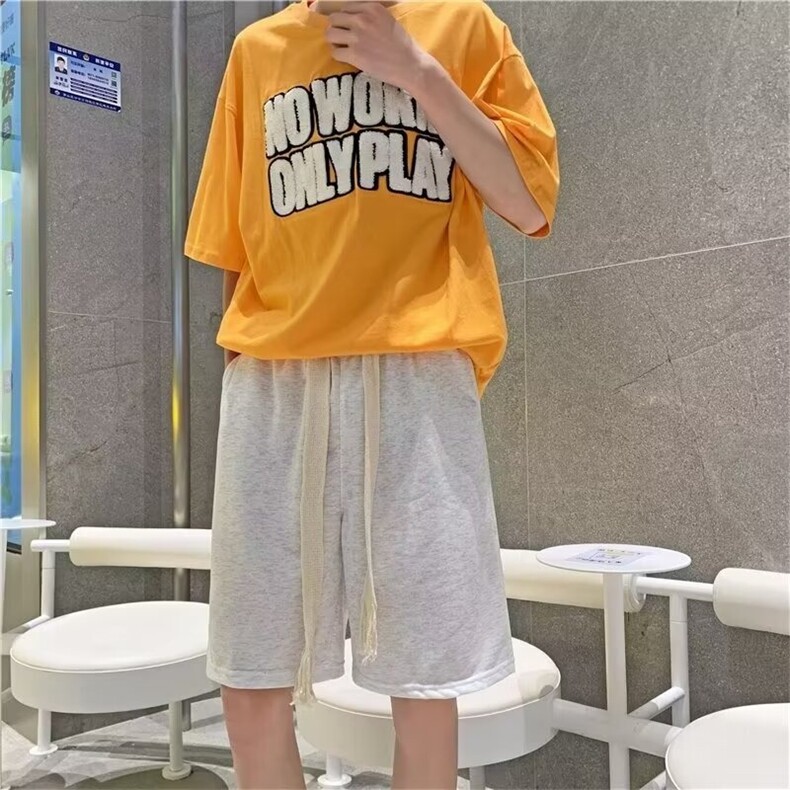 夏季手工编织抽绳短裤男潮流宽松休闲直筒纯色运动五分裤LD1101,男装牛仔裤,星座208-5