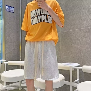 夏季手工编织抽绳短裤男潮流宽松休闲直筒纯色运动五分裤LD1101图片