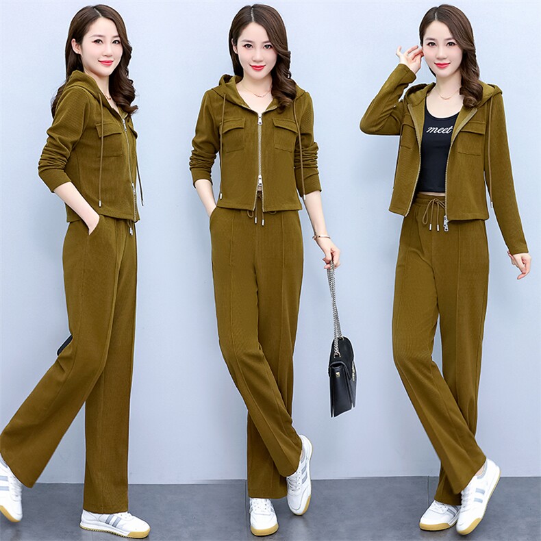 运动服时尚套装女2023春秋季新款气质休闲连帽外套直筒裤子两件套，女装套装/套裙，依如秀(原杭风阁)