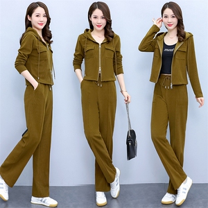 运动服时尚套装女2023春秋季新款气质休闲连帽外套直筒裤子两件套图片