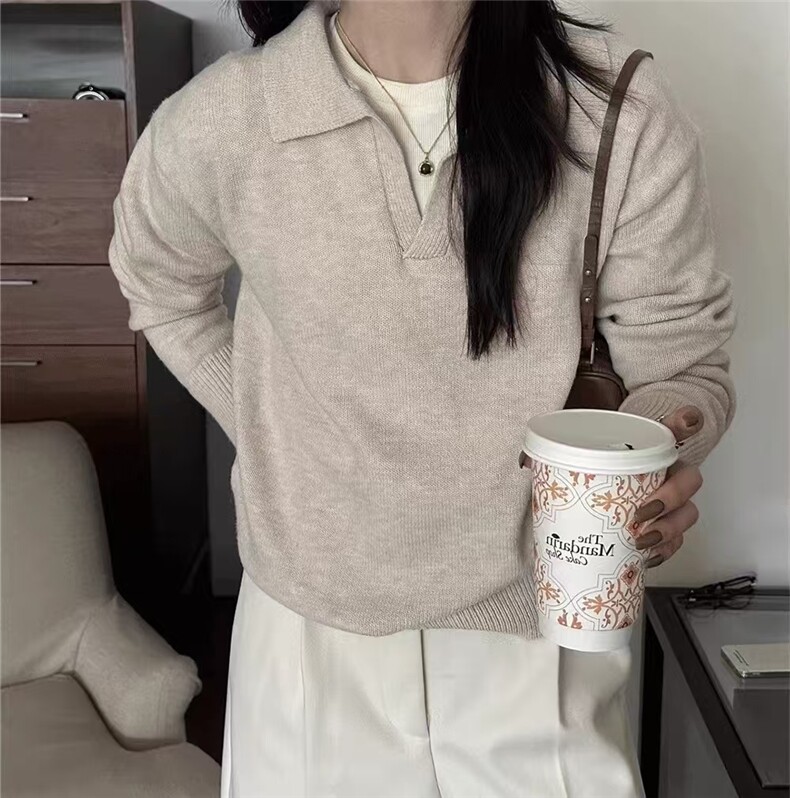 2025年秋季新款女士半开POLO衫，女装针织衫/毛衣，恒恩羊绒