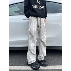 8XL-M美式扎染脏脏弯刀卫裤男阔腿裤子直筒运动长裤P控68，男装休闲裤，电商D206-1