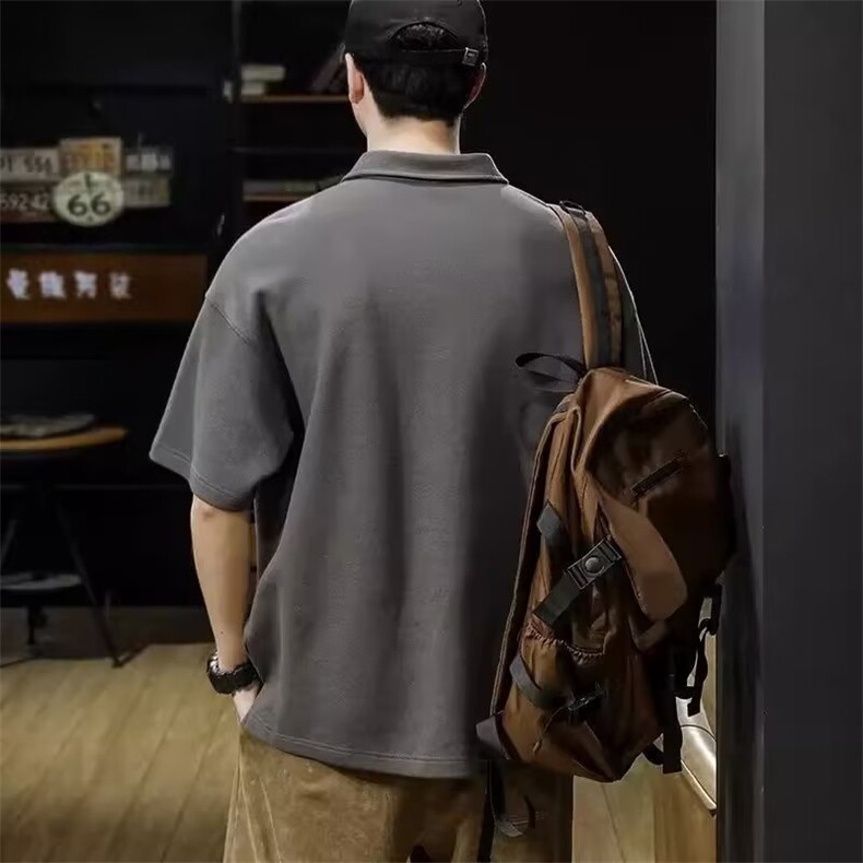男士polo衫夏季潮流百搭纯色基础款日系潮牌透气宽松翻领短袖t恤,男装T恤,星座715-4