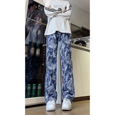 现货美式复古迷彩工装裤宽松直筒提花牛仔裤男K5822-P50控78，男装牛仔裤，星座205