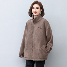 2022年冬季刺绣加绒纯色仿羊羔毛外套，女装棉衣/棉服，悦见她