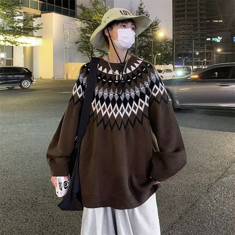 秋冬季ins高街菱格提花针织衫美式街头毛衣情侣宽松外套M704-P40,男装针织衫/毛衣,星座512-2