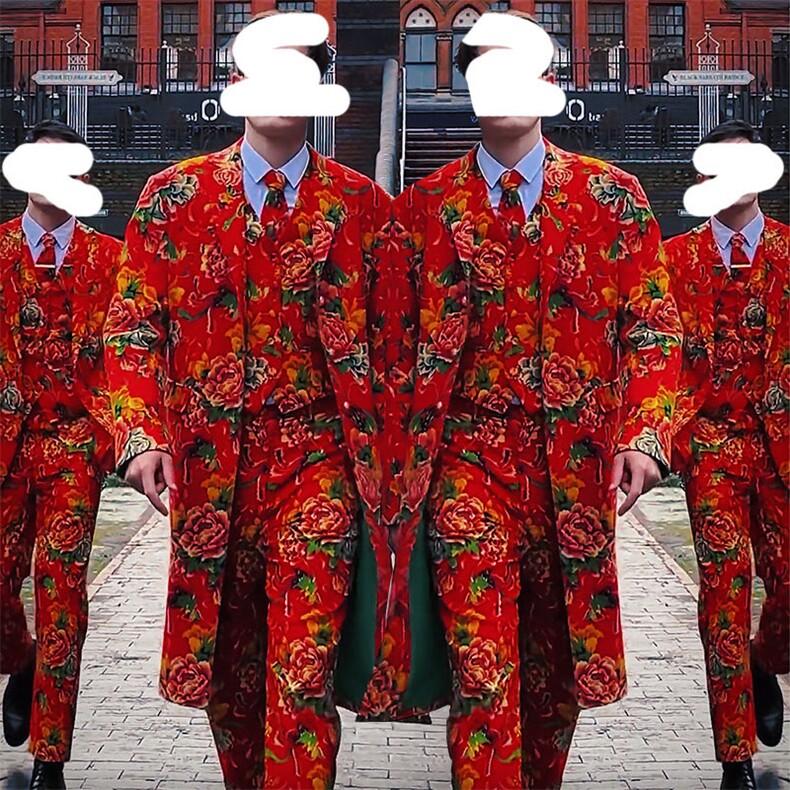 Y001长款男装东北大花风衣外套大码男女表演出团队服新中式喜庆潮图片