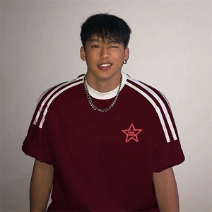 夏季美式高街重磅纯棉三条杠织带撞色男女短袖T恤ZD570-特P30图片