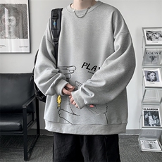 华夫格卫衣圆领卫衣男大码长袖t恤男外套HW76129-P30加绒款-P40，男装卫衣，电商A040