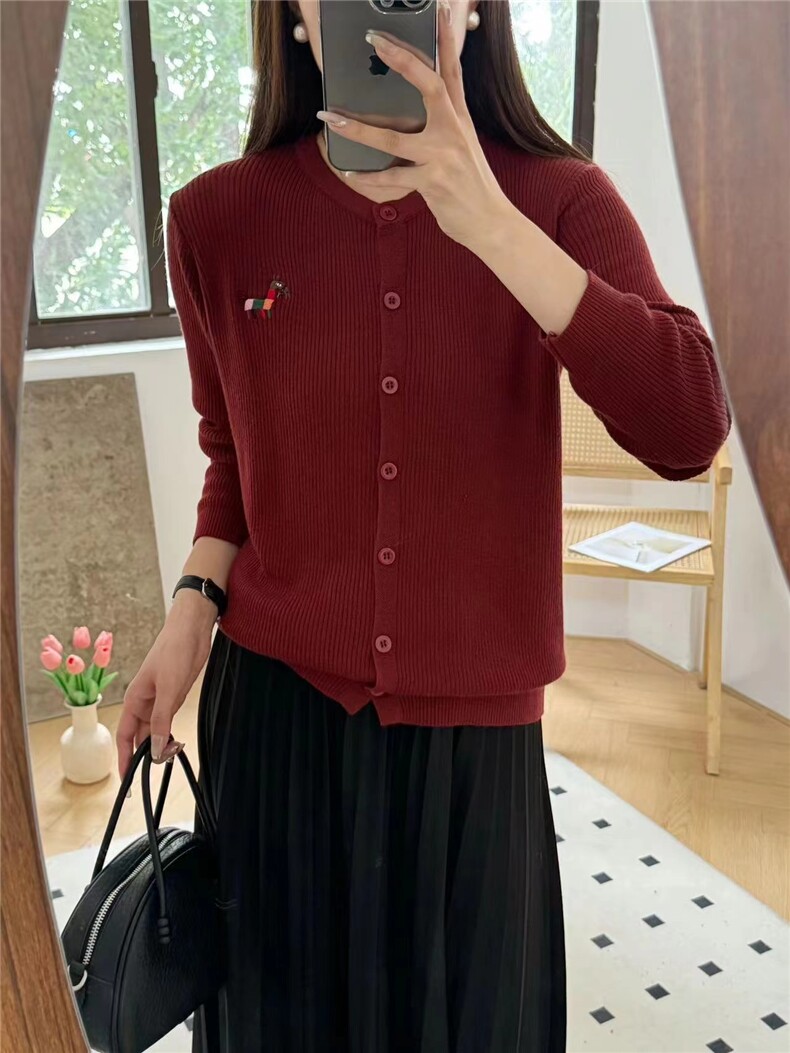 春季2025新款韩版圆领甜美纽扣开衫外套针织打底衫长袖上衣女毛衣，女装羊毛衫，百纯羊绒