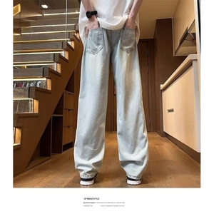 网图现货破洞牛仔裤男2025新款春秋宽松直筒阔腿痞帅RK83-P52图片