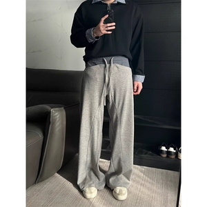 灰色男士时尚百搭直筒裤宽松韩版弯刀裤休闲裤图片