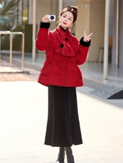 大货已出2025圣诞90羽绒服女冬新款收腰新中式淑女圆领中长款外套，女装羽绒服，依万里