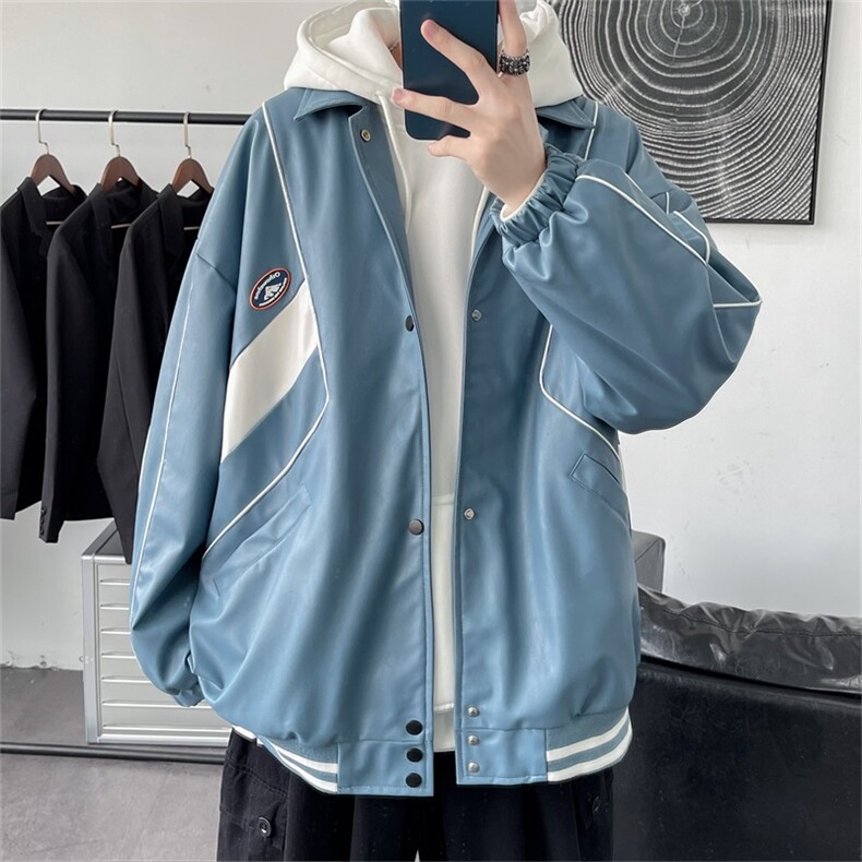 JK9120-P85皮夹克棒球服绣花秋季潮流百搭韩版宽松大码休闲外套,男装夹克,电商A009A（原A058A）