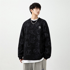 2023春新款日系撞色满版字母印花宽松圆领套头卫衣23091-P40控75，男装卫衣，星座914-3