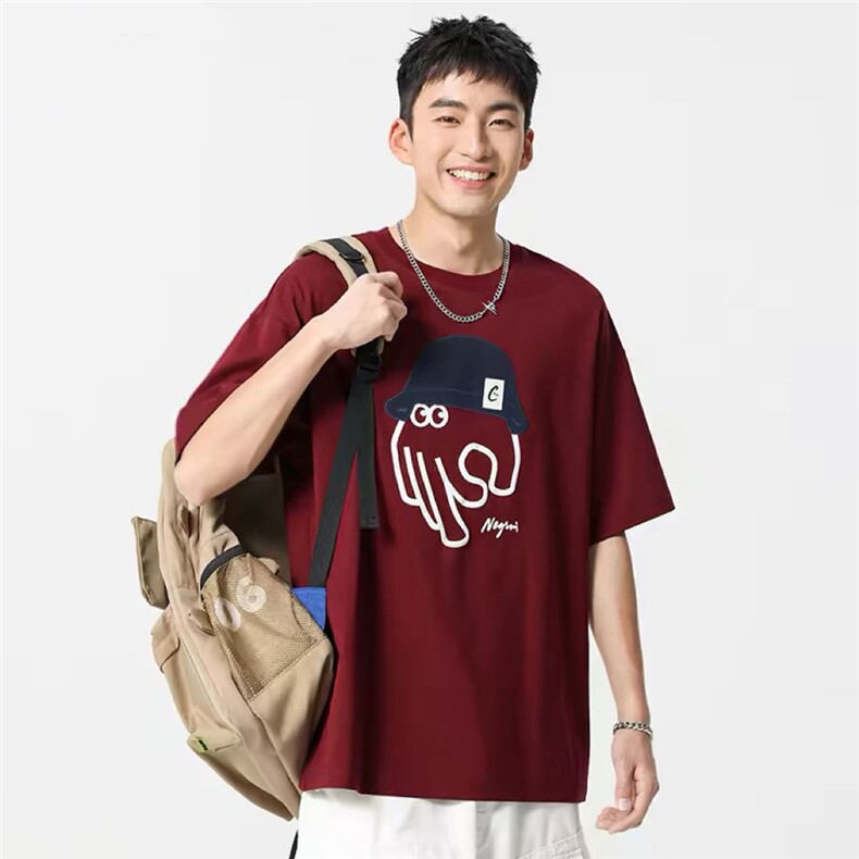 1506/QC15650/P40夏季美式潮牌t恤男红色重磅纯棉短袖体恤,男装T恤,星座1506