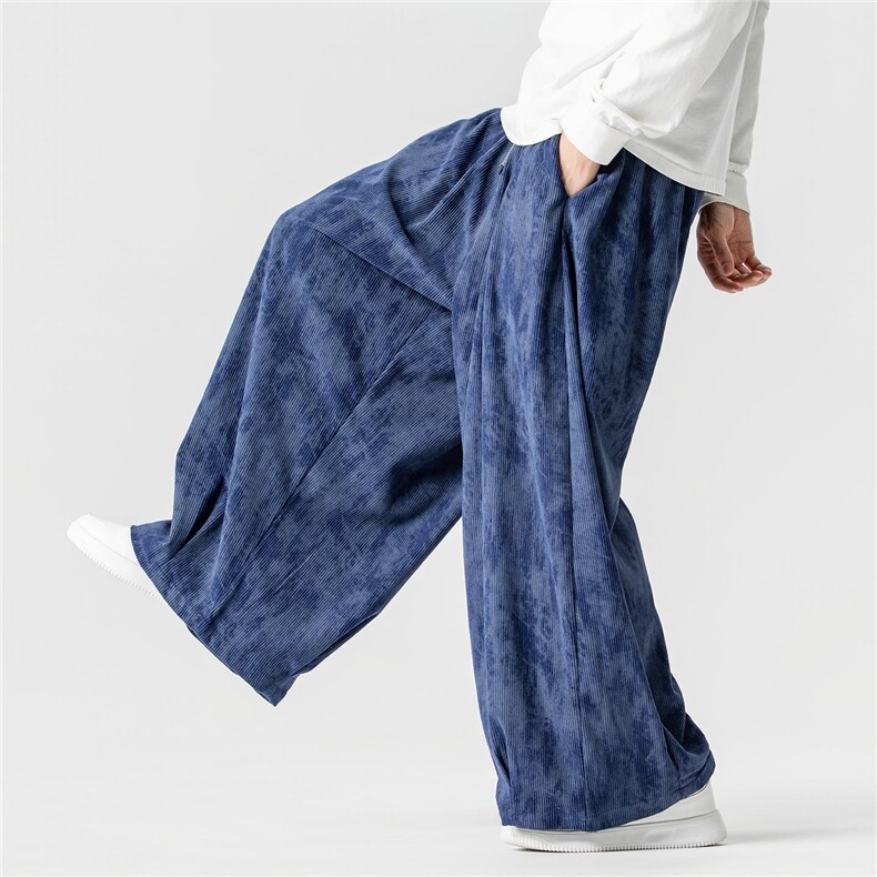 秋冬新款大码日系港风宽松阔腿裤扎染风灯芯绒裤潮K315/P65，男装休闲裤，电商A221A