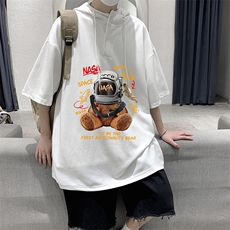 LD54281-P45NASA连帽短袖t恤男大码胖子带帽五分袖中袖，男装T恤，电商A040