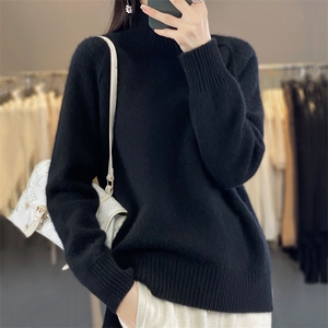 羊绒衫女高领秋冬新款纯色套头长袖毛衣宽松慵懒风羊毛针织打底衫图片