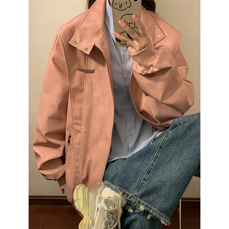 中性做旧面料字母刺绣皮衣女金属装饰夹克外套男JK77861P95控138,男装夹克,星座226-1