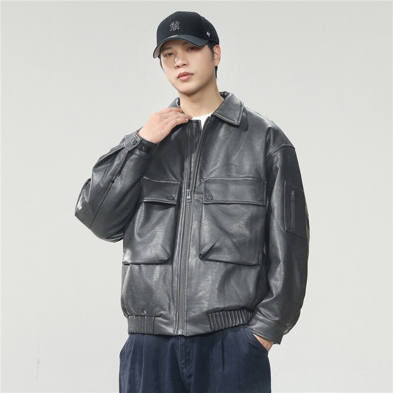2025美式复古皮衣外套男款秋季宽松休闲百搭潮流机车服夹克男,男装夹克,电商D215
