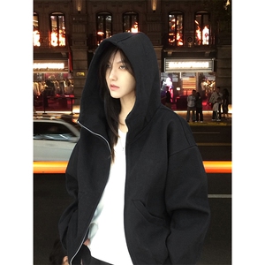 抖音得物高品质 26春装美式高街重磅宽松结构高领连帽卫衣外套W60图片