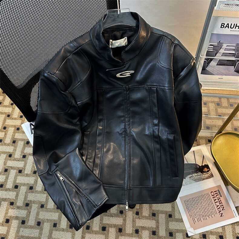 抖音品质春男立领皮衣机车渐变色涂鸦手臂拉链皮夹克JK8552P88，男装夹克，星座1013-1