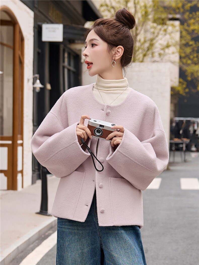 双面绒大衣短款女,女装毛呢外套,朵莱米