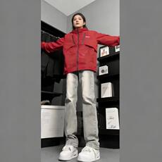 窄版直筒牛仔裤男美式高街微喇加长高个子修身灰色Z742P38，男装牛仔裤，星座1112-1