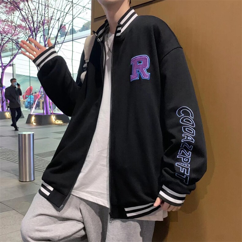 港风宽松双层刺绣夹克青少年立领拉链长袖W1059P62,男装夹克,星座1116-2
