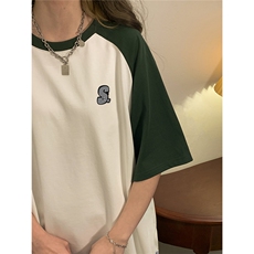 1中性风插肩袖S立体贴标T恤女大码SM-5XL短袖T恤男DT8777P28控49，男装T恤，星座226-2