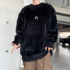 小众金属高级感垫肩毛衣男冬季慵懒风情侣水貂毛绒针织衫，男装针织衫/毛衣，星座410-7