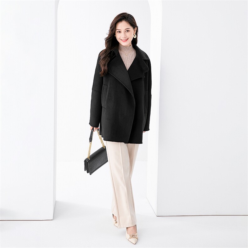 羊毛2024秋冬款双面大衣女装小个子短款毛呢外套,女装毛呢外套,高哲羊绒