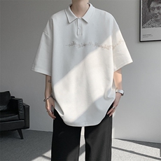 8XL-M新中式刺绣图腾短袖polo衫大码翻领T恤半袖保罗衫DX1212/P45，男装T恤，电商B238