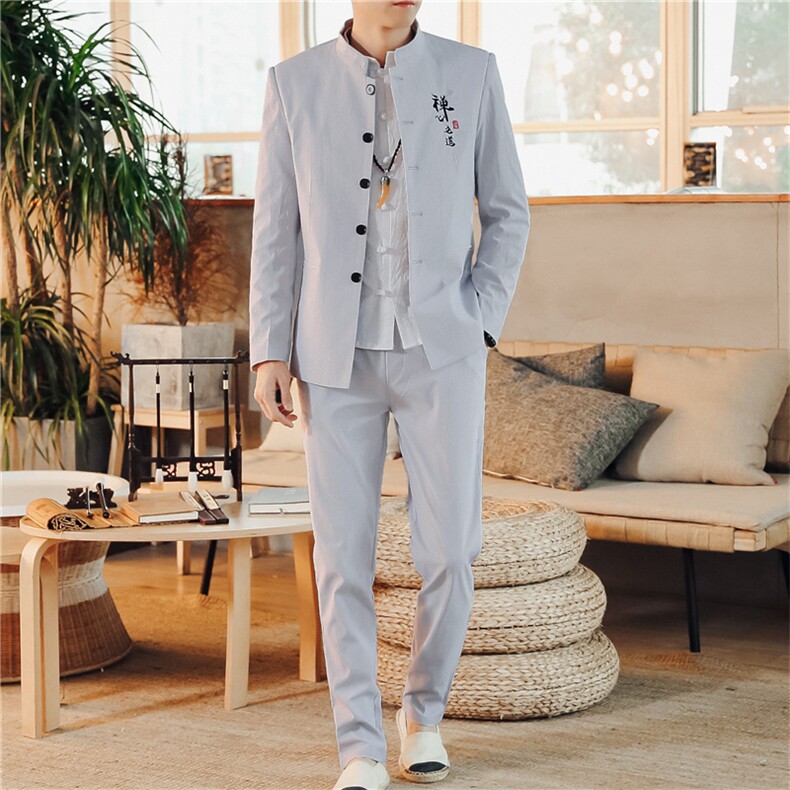 春秋季风中山装秋装套装男士唐装两件套A334-TZ502-P130，男装民族服装，电商B339(原A334）