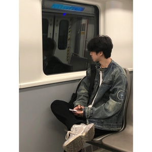 【有货】美式复古水洗蓝色牛仔外套男春秋短款夹克W353LL-特P75图片