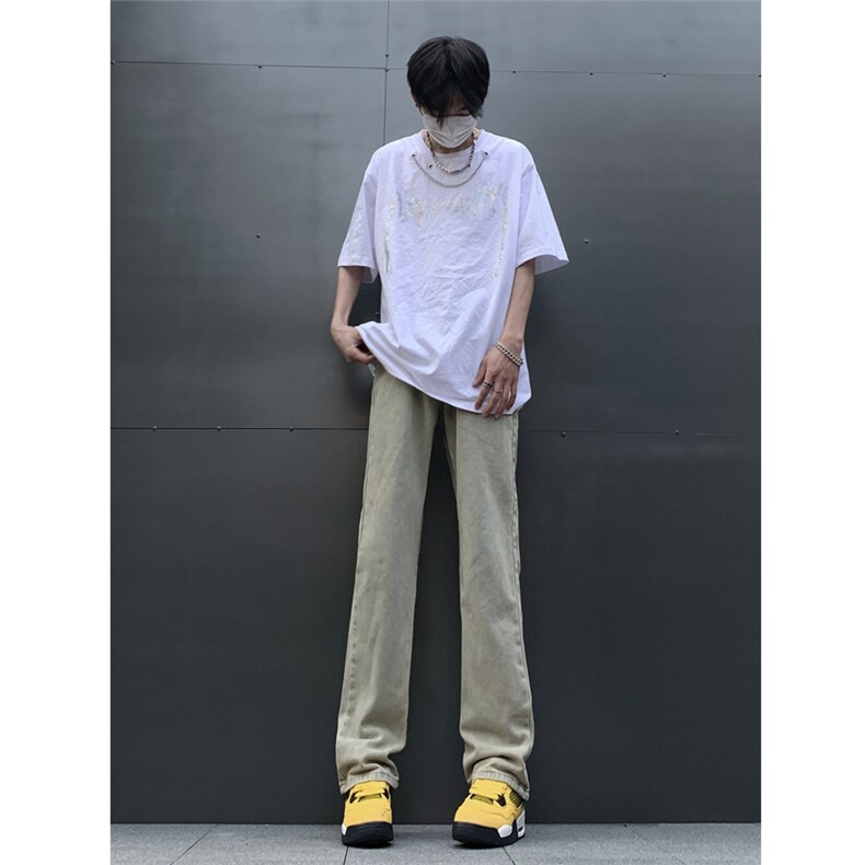 自家图主推货足大码黑色毛边微喇黄泥牛仔裤直筒裤K10-P50,男装牛仔裤,星座205
