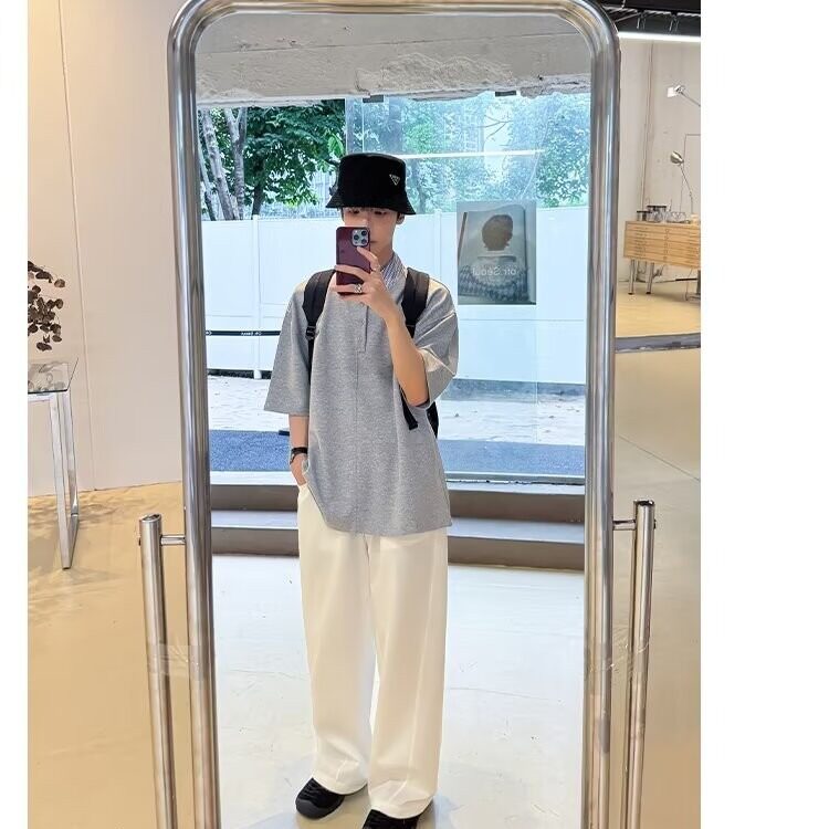 D6807-特P45条纹翻领拼接假两件POLO衫潮牌半袖T恤-网图现货,男装T恤,星座603-2