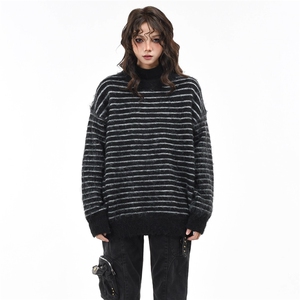 美式条纹撞色软糯毛衣男女秋冬季宽松慵懒风情侣针织衫MZ984-P49图片